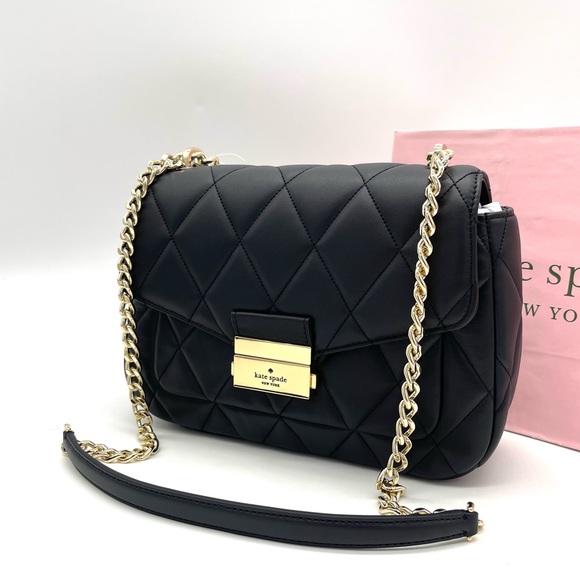 Kate Spade Carey Small Quilted Flap Shoulder Crossbody Bag Black - Picture 3 of 11